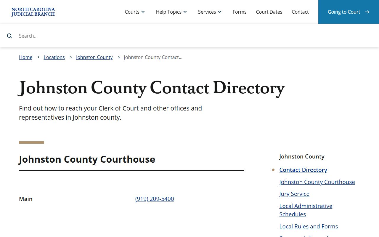 Johnston County phone numbers courthouse contact directory